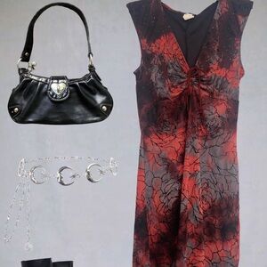 Floral Mini Dress in Red and Black